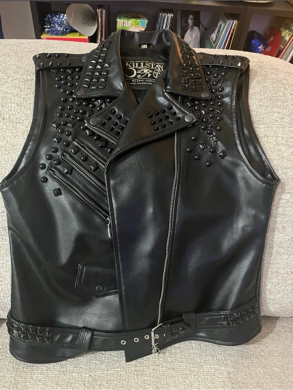 Killstar Black Studded Faux Leather Men's Biker Vest